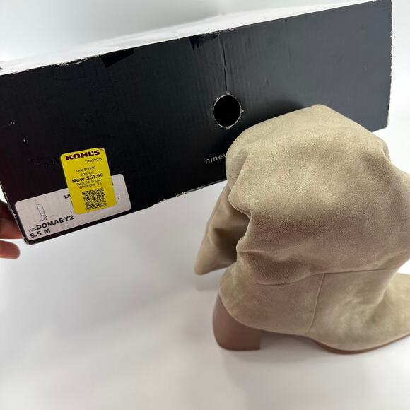 Nine West Domaey Tan Dress Knee High Boot Size 9.5M Suede Slouchy Block Heel NIB - Picture 11 of 12